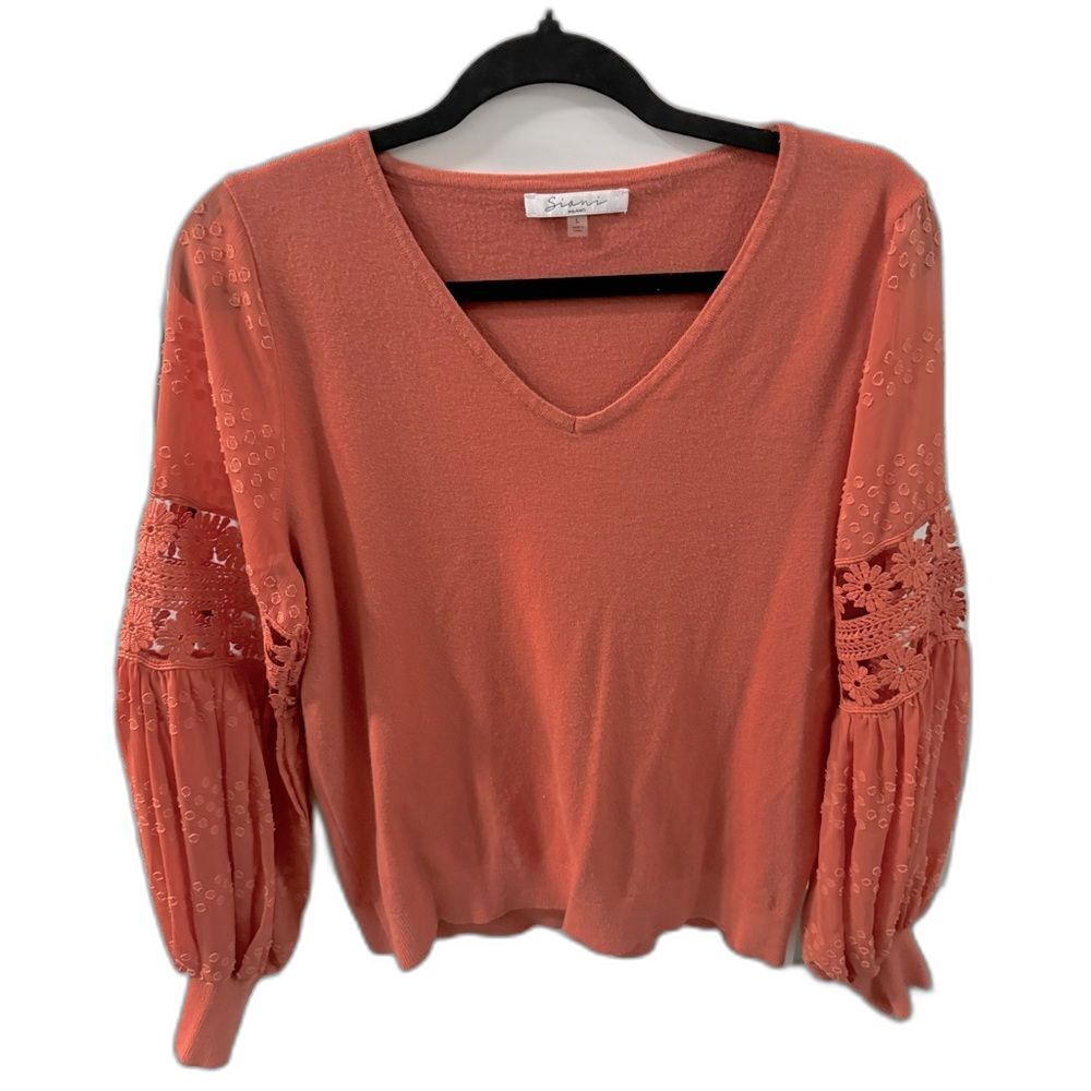 Siani Milano boho sweater balloon sleeve embroidered lace crochet medium
